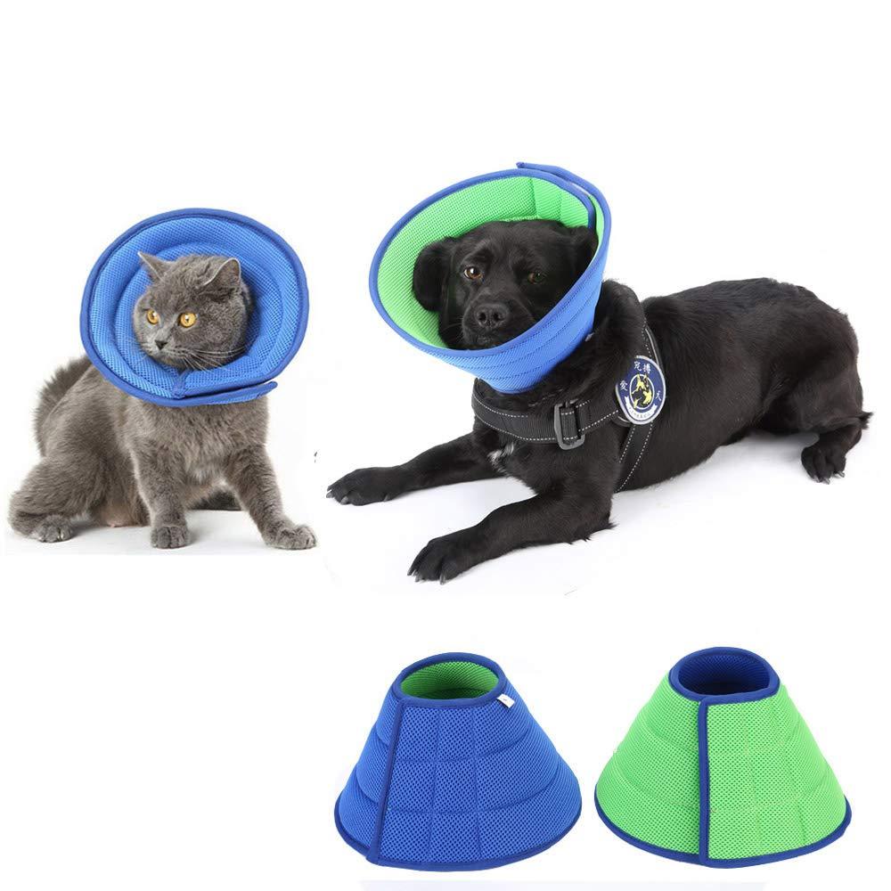 HanryDong Dog Breathable Mesh Recovery Elizabethan Collar, Cat Soft Comfy Adjustable E-Collar, Double Side Blue Green Quicker Healing Pet Cone, Soft Edges,Anti-Bite/Lick for Cat, Dog, Rabbit. Size5(12.59-14.17in,for small and medium dogs) - PawsPlanet Australia
