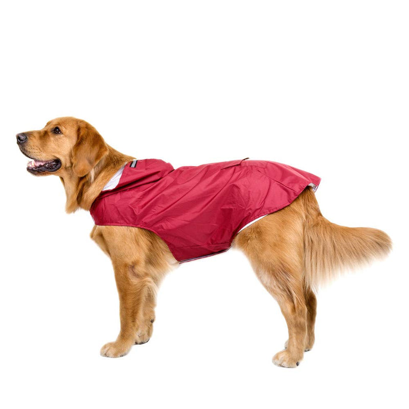 Decdeal Dog Raincoat Rainwear with Hood Leash Hole and Safe Reflective Strips for Medium Large Dogs 5XL Rose red - PawsPlanet Australia
