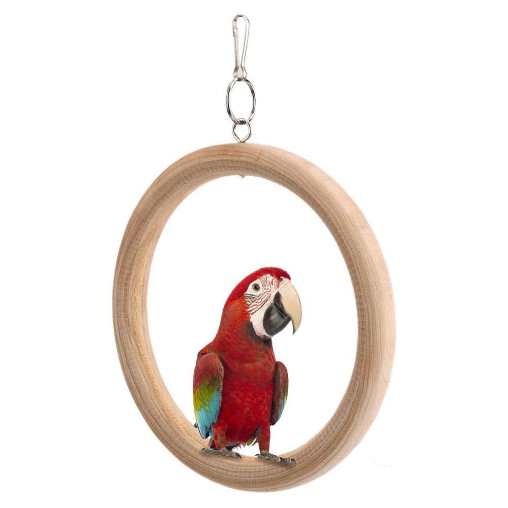 Bird Perch, Natural Wooden Ring Parrots Swings Chewing Toy Hanging Stand Paw Grinding Ladder for Pet Parakeet Cockatoo Canary Finch Dove - PawsPlanet Australia