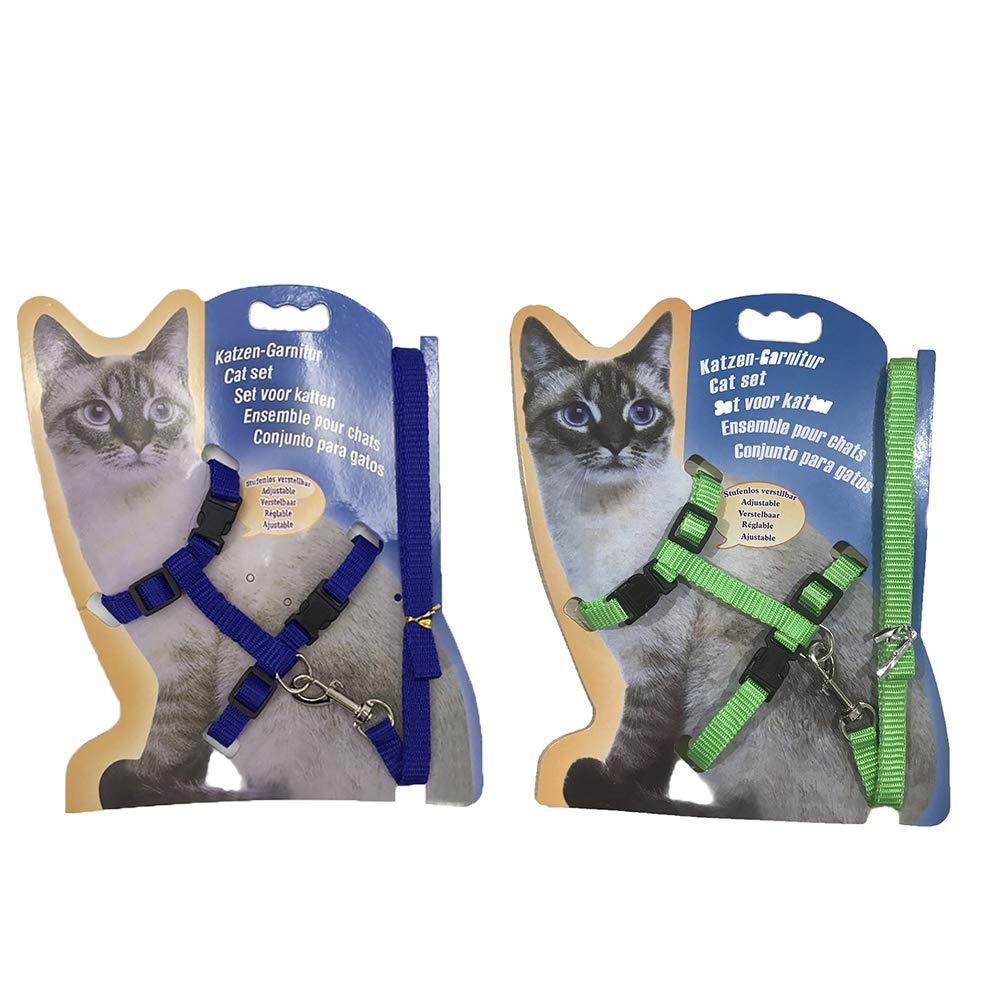 Gizhome 2 Pack Cat Harness and Leash Adjustable Halter Harness Nylon Strap Belt Safety Rope Leads for Kitten - Green& Blue Green&Blue - PawsPlanet Australia