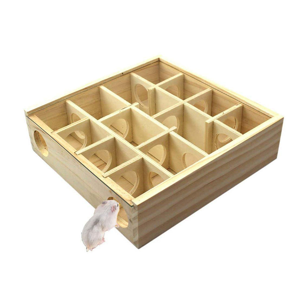 QMYS Hypeety Wooden Maze Tunnel Glass Cover Small Pet Animal Activity Sport Hamster Play Toy Rat Mouse - PawsPlanet Australia