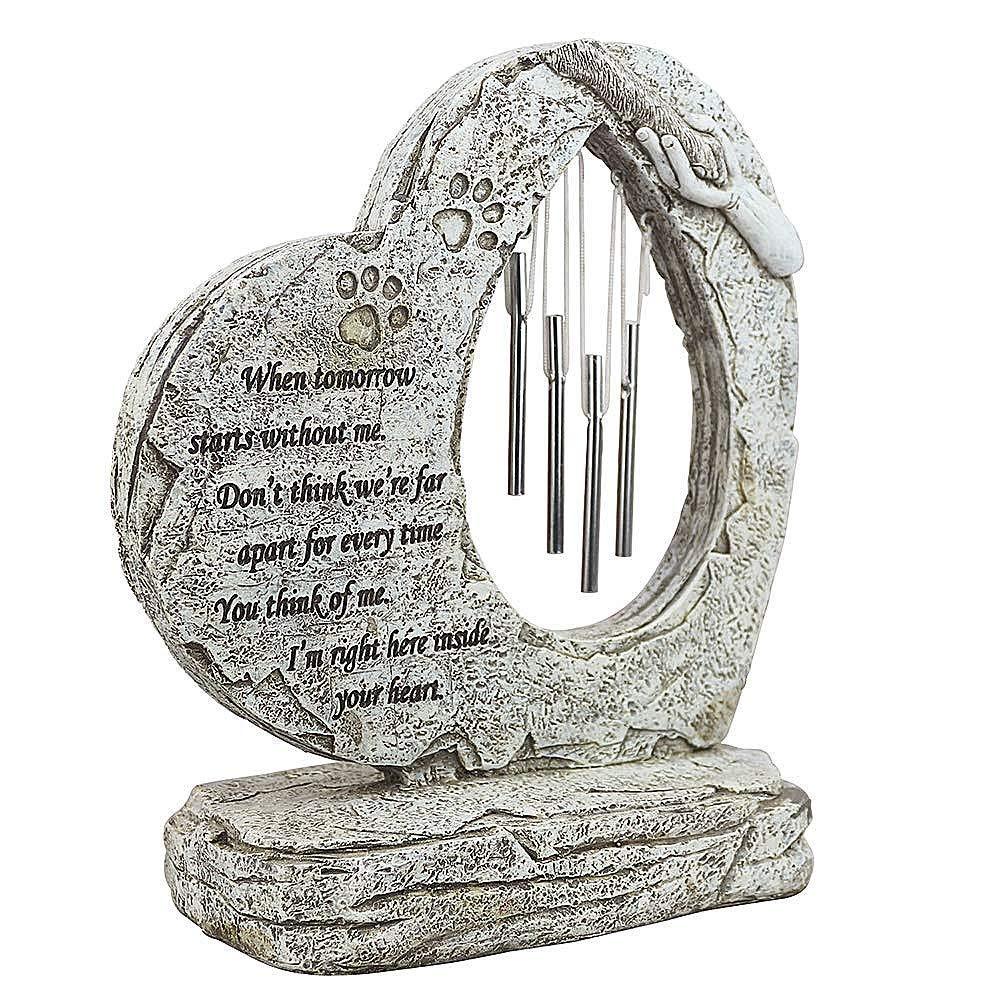 Meiyaa Heart Shaped Pet Memorial Stone, Personalized Hand-printed Dog Plaque Stone with Wind Chimes & Sympathy Poem for Dog or Cat, Pet Loss of Gifts (A) A - PawsPlanet Australia