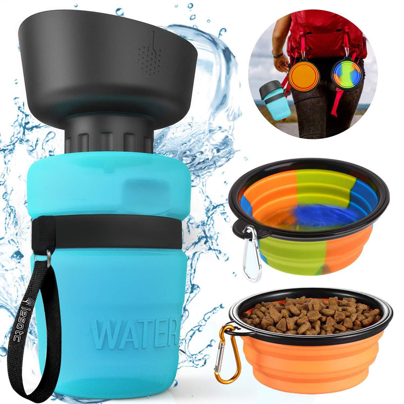 Pet Water Bottle for Dogs,Dog Travel Water Bottle,Upgraded 2 in 1 Drinking Cup Dispenser for Pets,with 2 Collapsible Bowls,Leakproof Foldable Food Bowl for Outdoor Travel Walking Hiking BPA Free - PawsPlanet Australia