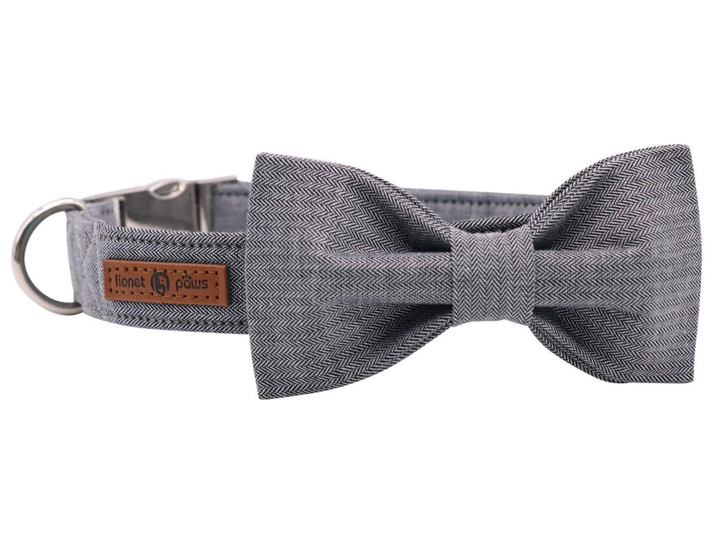 lionet paws Dog Collar with Bowtie, Durable Adjustable and Comfortable Cotton Collar for Small Dogs Puppies and Cats, Neck 10-16in S Grey Lines - PawsPlanet Australia