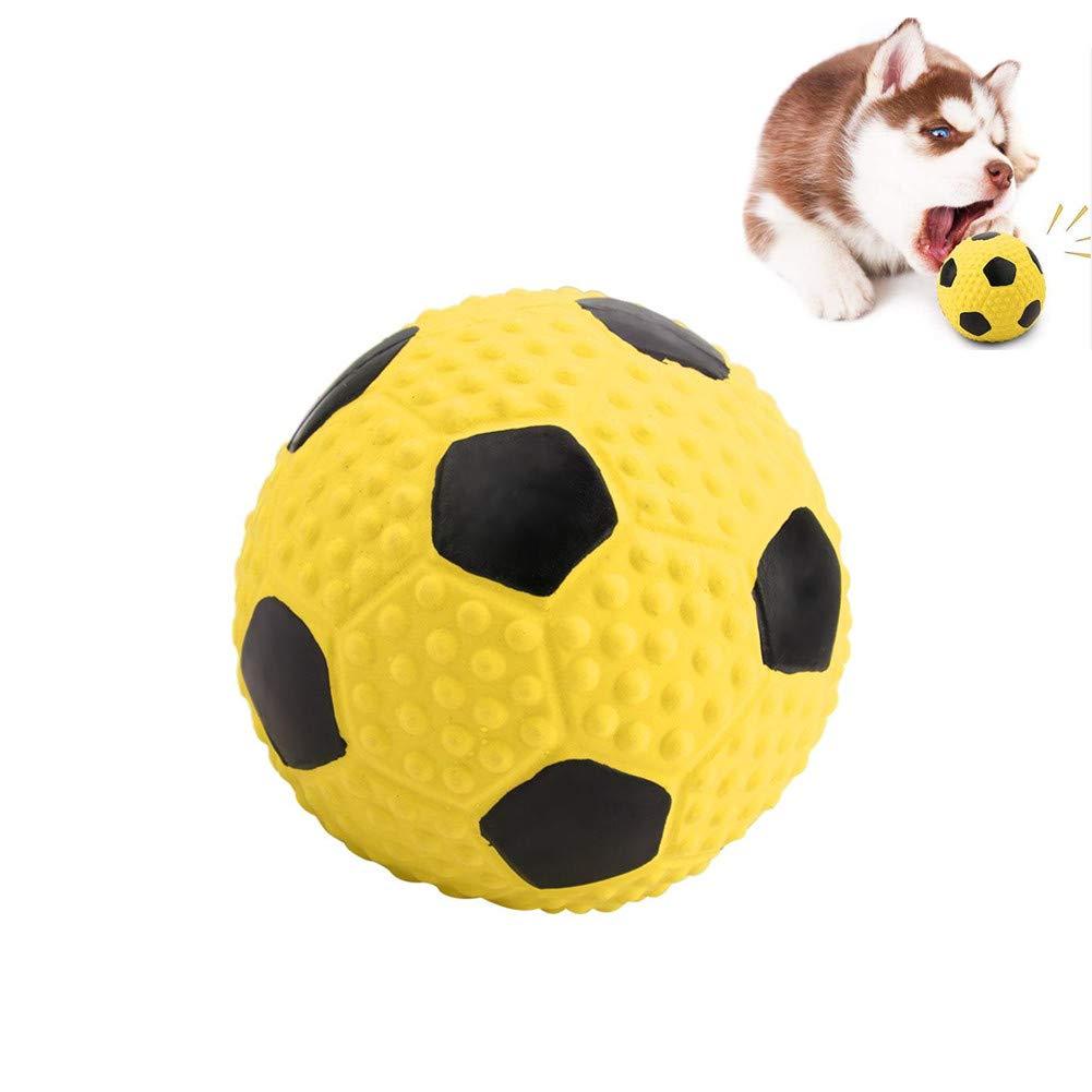 Pssopp Dog Football Toy Colorful Elastic Latex Dog Chew Toys Pet Teeth Cleaning Biting Toy Bite-resistant Squeak Balls Pet Interactive Training Toys(Yellow) Yellow - PawsPlanet Australia