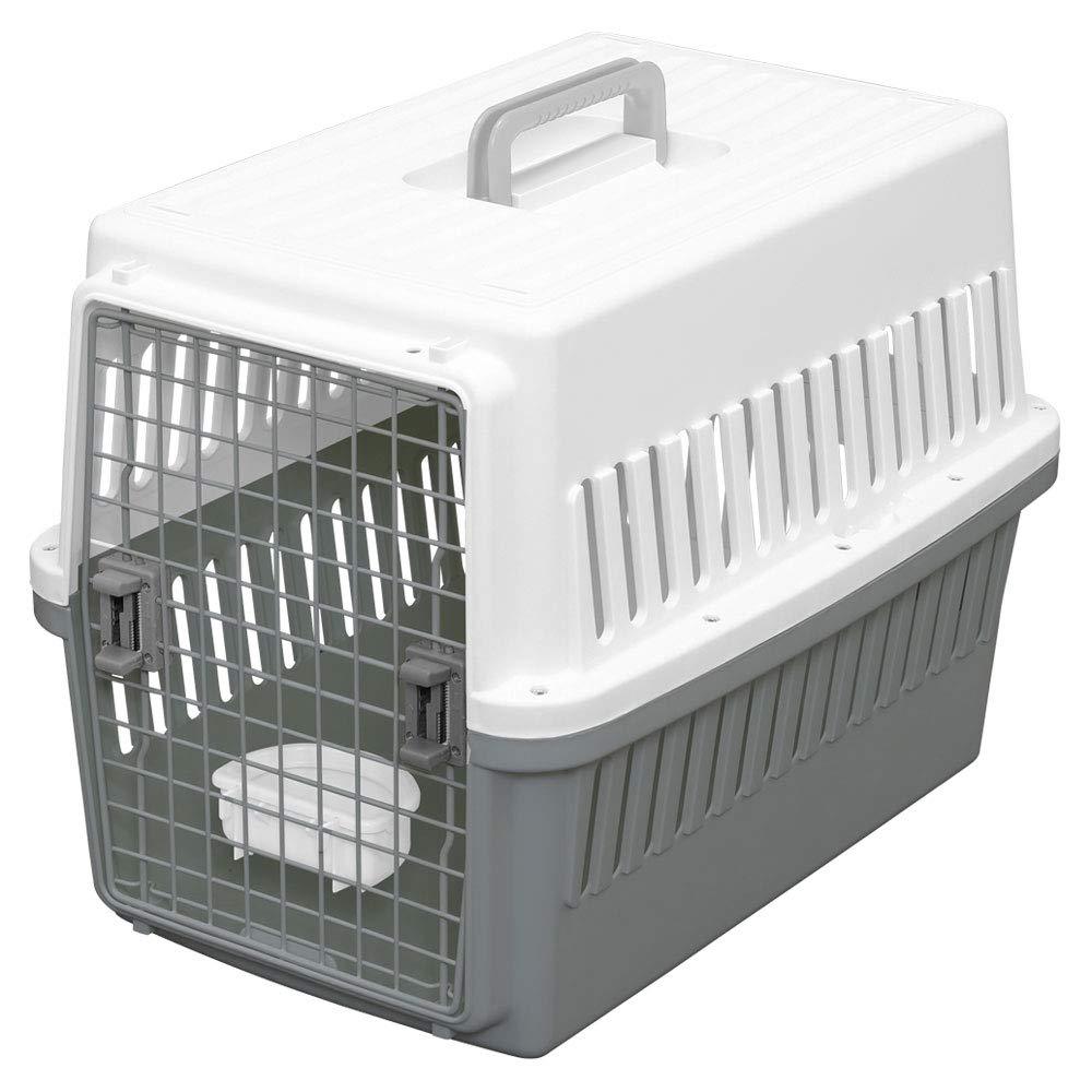 Iris Ohyama, Pet carrier / transport box, removable door with right and left latches, nestable, bowl included, for cat & dog max 20 kg - Air Travel Carry ATC-670 - Grey Up to 20 kg - PawsPlanet Australia