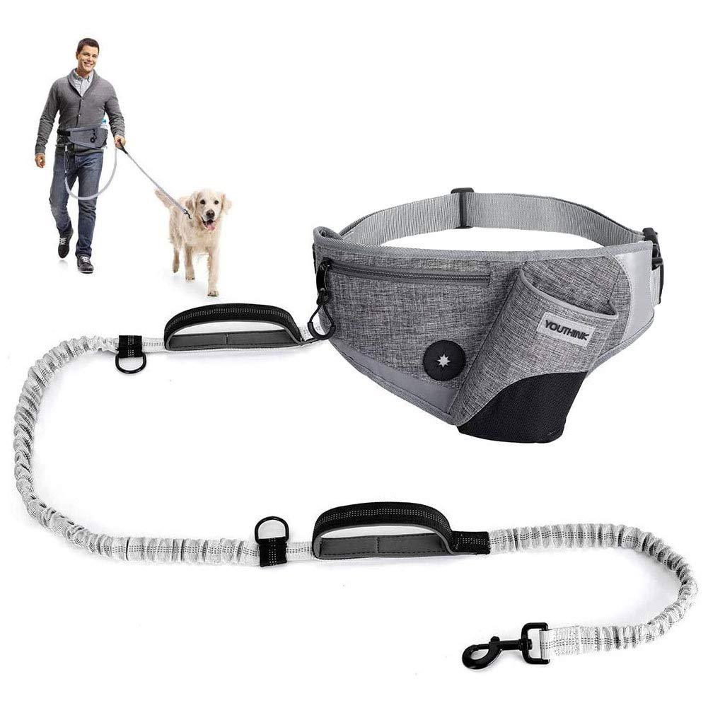Running Dog Lead with Pocket - YOUTHINK Hands-Free Dog Walking Leash with Durable Waist Belt and Comfort Dual Padded Handles Perfect for Walking Running Jogging 19.8 x 17 x 1.3 cm - PawsPlanet Australia