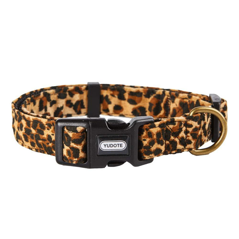 YUDOTE Adjustable Nylon Collar Premium Soft Flocking Fabric with Elegant Leopard Print for Small Dogs Neck 25-38cm S:25-38cm Neck,1.5cm Width Brown-Leopard - PawsPlanet Australia