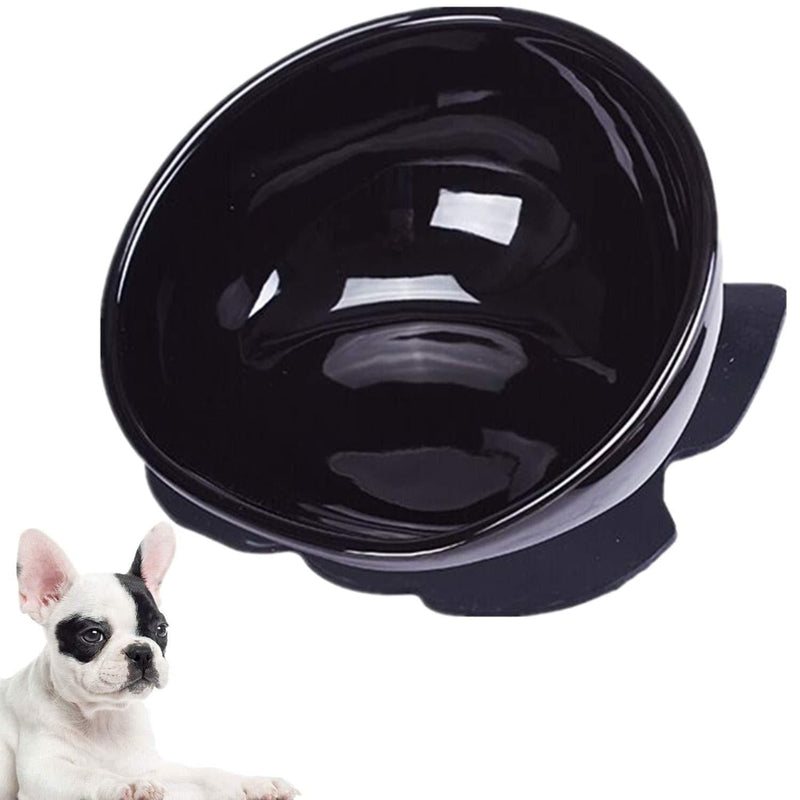 JYHY Bulldog Bowl Ceramic Dog Food Bowl - Dog Cat Dish Wide Mouth Dog Bowl Pet Sterile Tilted Pet Feeder with Anti-Skid Rubber Mat,Black Black - PawsPlanet Australia