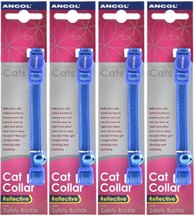 3 x 4 Units Saver Pack - Gloss Reflective Cat Collar Blue 12 - PawsPlanet Australia