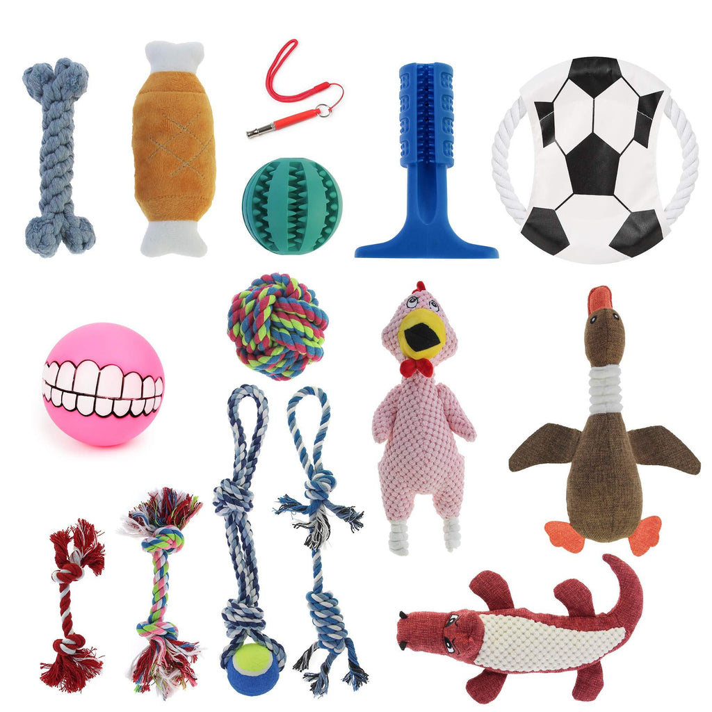MOSODO Dog Toys 15 Pieces Value Pack │ Including Squeaky Toys, Interactive Rope Chew Toys, Funny Plush Toys, Fetch Toys, Rubber Toothbrushes for Small to Large Size Dogs! - PawsPlanet Australia