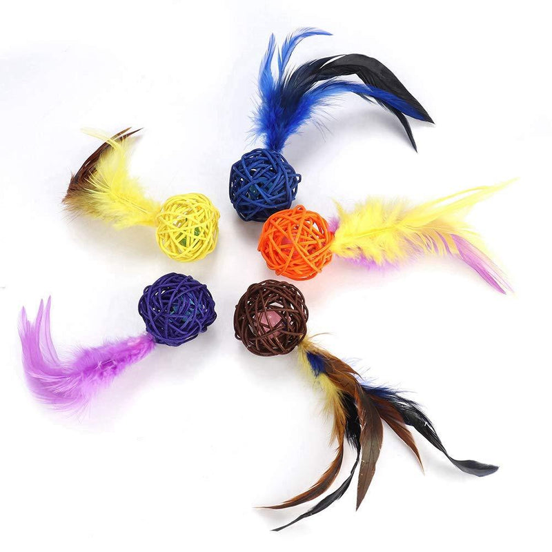 5Pcs Cat Toys, Colorful Rattan Bell Balls with Feather Interactive Chaser Teaser Toy for Cats Kitten Kitty - PawsPlanet Australia