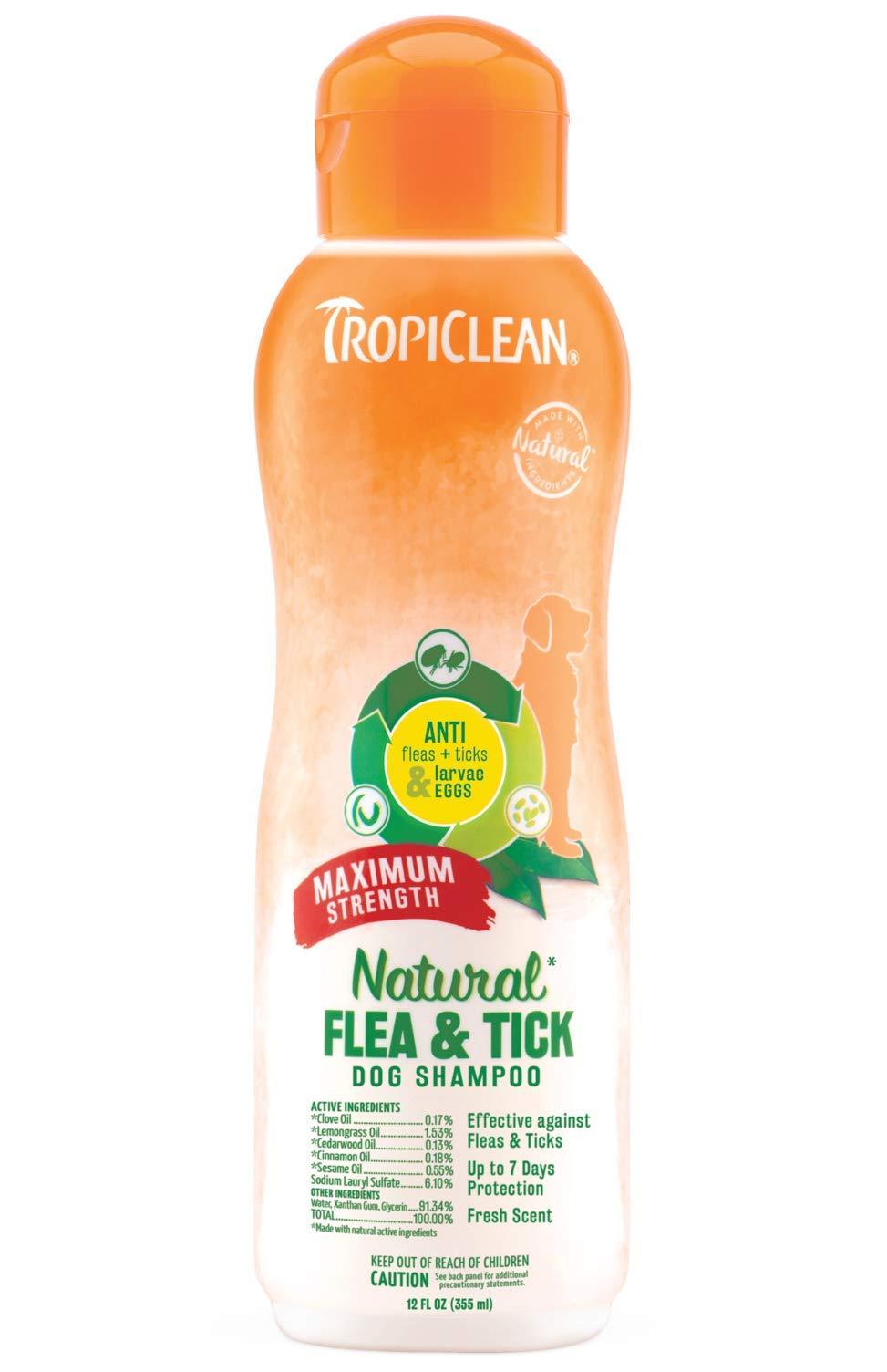 TropiClean Natural Flea & Tick Shampoo for Dogs - Made in USA - Kills 99% of Fleas, Ticks, Larvae, Eggs by Contact - EPA-Approved Cedarwood & Lemongrass Oil (335 ml) - PawsPlanet Australia