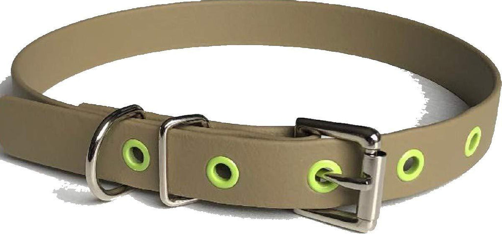 BIOTHANE BUCKLE DOG COLLAR KHAKI 16"-20" 40CM-50CM 19MM WIDE MEDIUM WATERPROOF HYPOALLERGENIC VEGAN DURABLE - PawsPlanet Australia