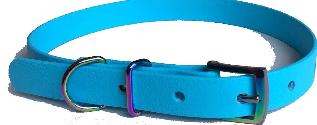 PALE BLUE BIOTHANE RAINBOW BUCKLE DOG COLLAR 16"-20" 40CM-50CM 19MM WIDE MEDIUM WATERPROOF HYPOALLERGENIC VEGAN DURABLE - PawsPlanet Australia