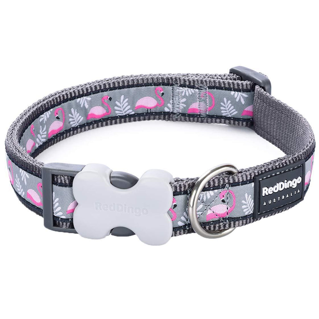 Red Dingo Grey Flamingo Dog Collar (15mm x 24-36cm), Small - PawsPlanet Australia