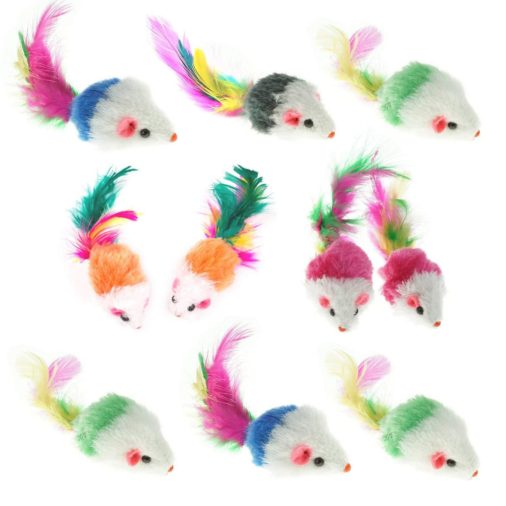 Airsun 10Pcs Furry Pet Cat Toys Mice, Cat Toy Mouse, Pet Toys for Cats, Cat Catcher for Feather Tails - PawsPlanet Australia