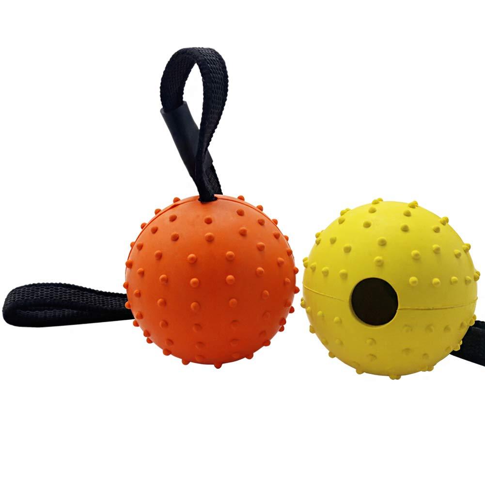 Vivifying Dog Ball on a Rope, 2 Pack Natural Interactive Rubber Ball for Fetch, Catch, Throw and Tug of War (Orange + Yellow) Orange + Yellow - PawsPlanet Australia