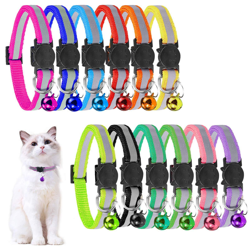 GingerUPer Cat Collar Cat Breakaway Collars Set 12 PCS with Bell Reflective Strap & Safety Buckle, Adjustable 8-12" (12 Color) - PawsPlanet Australia