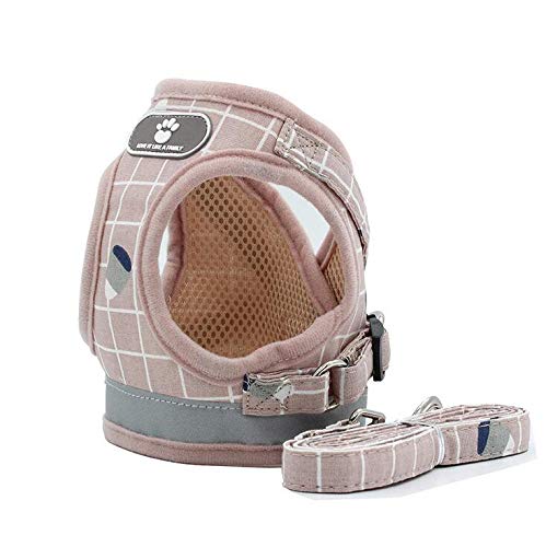 Kismaple Small Dog Cat Breathable Soft Mesh Reflective Harness and Leash set for Small Dogs Puppy Vest Chest Harness No Pull No Choke, XS size for chest girth: 21-24cm(9.4-10.5in) XS for chest: 21-24cm Pink - PawsPlanet Australia