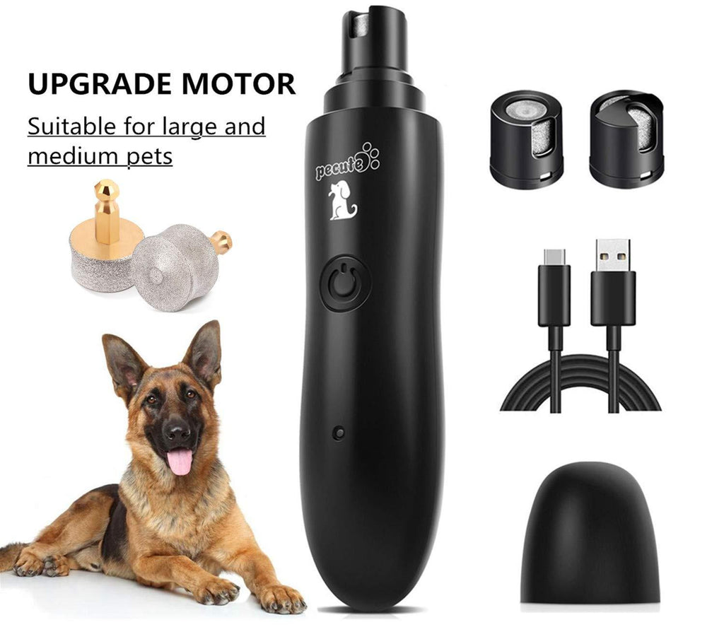 [Australia] - Pecute Large Dog Nail Grinder Rechargeable Electric Dog Nail Trimmer for Paw Grooming Gentle and Painless Nail Clippers for Medium and Large Dogs (2H Quick USB Charge 14H Long Work Time) Black 