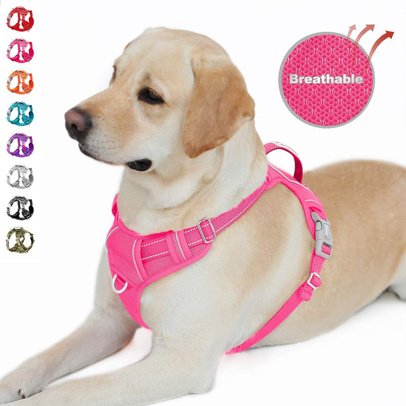 [Australia] - BARKBAY No Pull Dog Harness Front Clip Heavy Duty Reflective Easy Control Handle for Large Dog Walking with ID tag Pocket Large(Chest:27-32") Pink 