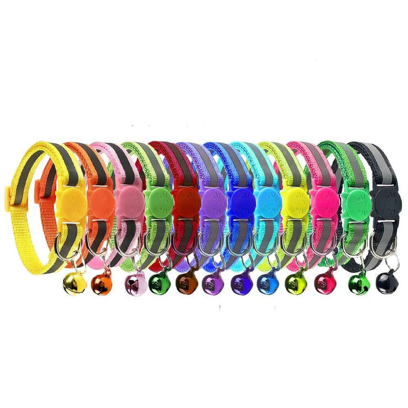 Cluos 12 PACK Reflective Cat Collars Quick Release with Bell Safety Nylon Kitten Collars Adjustable 19-32cm 12 Multi-colored Buckle - PawsPlanet Australia