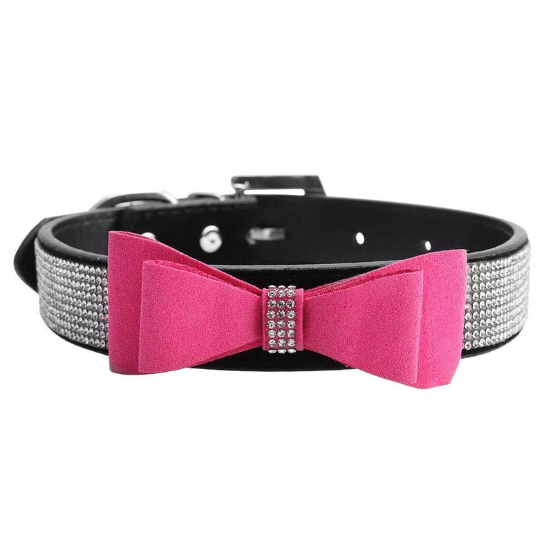 Dog and Cat Collar with Bowtie Crystal Rhinestones Pet Collar Adjustable PU Leather Dog Collar Bowknot Collar for Small Dog Puppy Doggie(S) S - PawsPlanet Australia