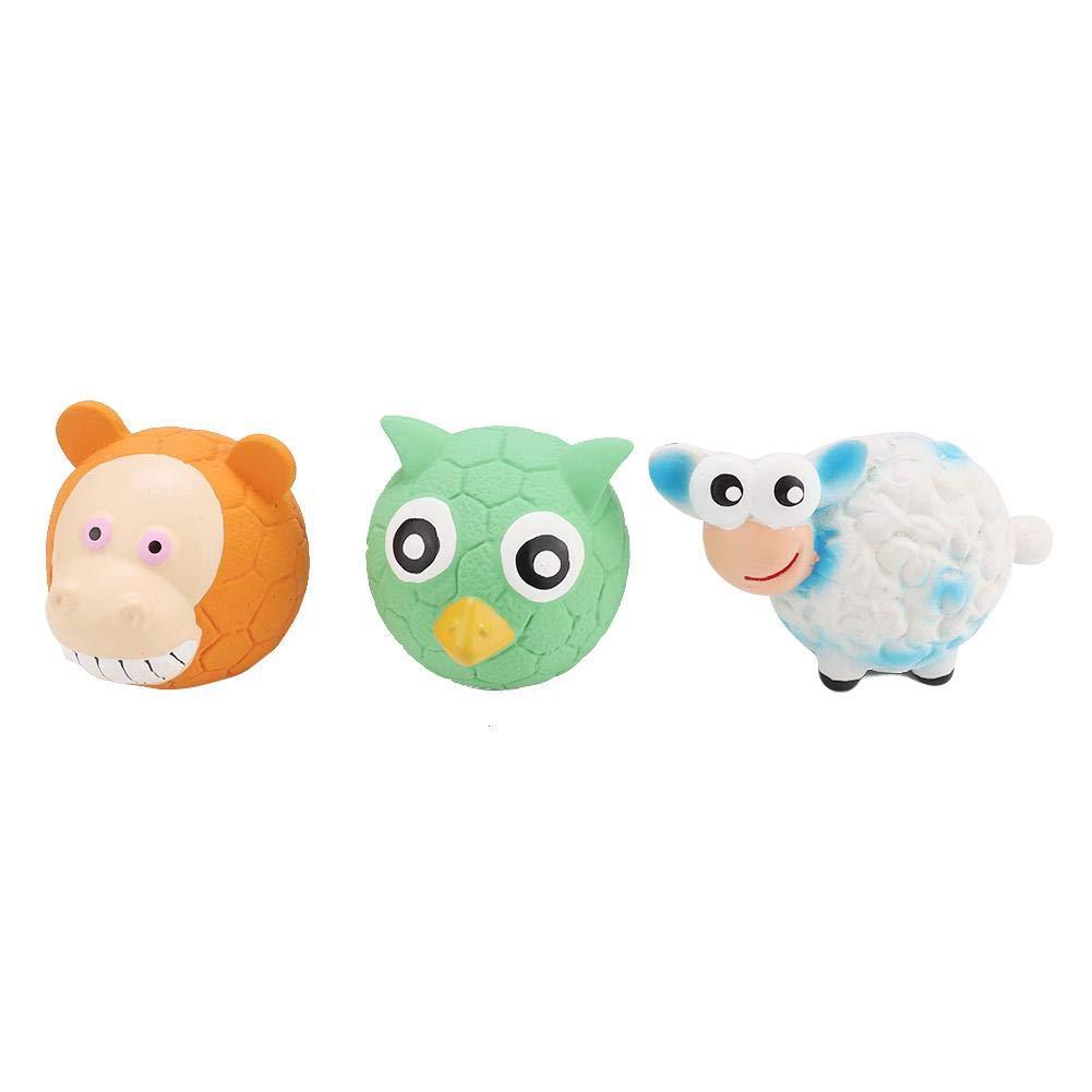 3Pcs Pet Squeak Toy Dog Cat Puppy Chew Toy Latex Cute Cartoon Animal Squeak Round Ball Toys Teeth Cleaning Protection for Pet Puppy - PawsPlanet Australia