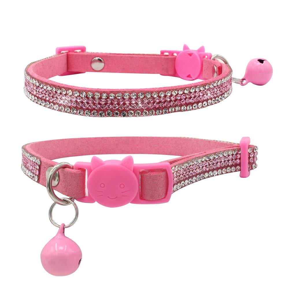 Small Pet Collar,Bling Bling Rhinestone Adjustable Comfort Microfiber Soft Cat Collars Pet Buckle Collar with Bell for Cats Puppy Small Dogs,S Pink S: Neck Circumference 25-32cm - PawsPlanet Australia