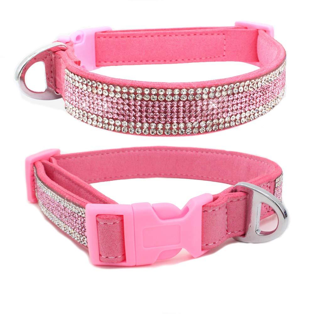 Pet Collar,Bling Bling Crystal Adjustable Comfort Microfiber Soft Dog Buckle Collar for Small Dogs Medium Dogs, Neck Circumference 37-44cm, Pink M: Neck Circumference 37-44cm - PawsPlanet Australia