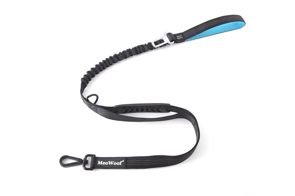 MeoWoof Bungee Dog Lead Shock Absorber- Strong Leash 48" to 59" Long with Soft Padded Handle, Car Safety Buckle & Traffic Handle - Reflective Threads for Small, Medium, Large Dogs (Blue Lead) Blue Lead - PawsPlanet Australia