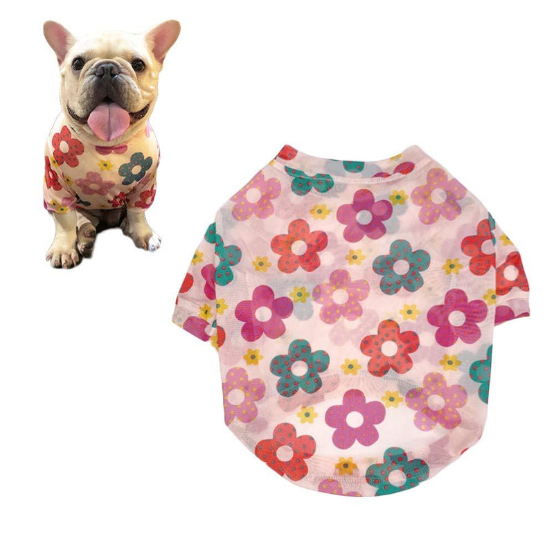 meioro Dog Clothes Flower Print Cat Clothing Breathable Mesh Summer Cloth Dogs Shirt Suitable for Pug French Bulldog Corgi Cats Vest M Pink - PawsPlanet Australia
