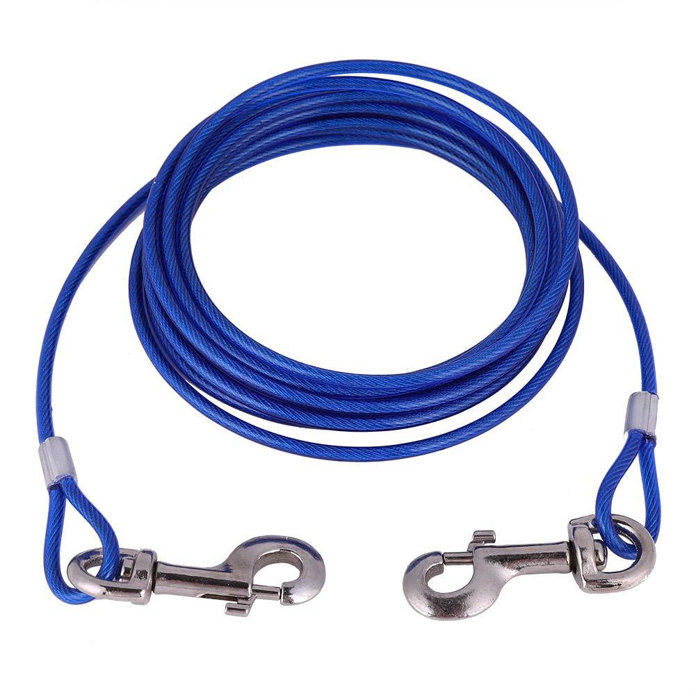 Dog Tie Out Cable, 16.4ft Chew Proof Long Steel Wire Double Heads Tieout Leash for Small Medium and Larger Dog Outdoor Walking Camping Picnic(Blue) Blue - PawsPlanet Australia
