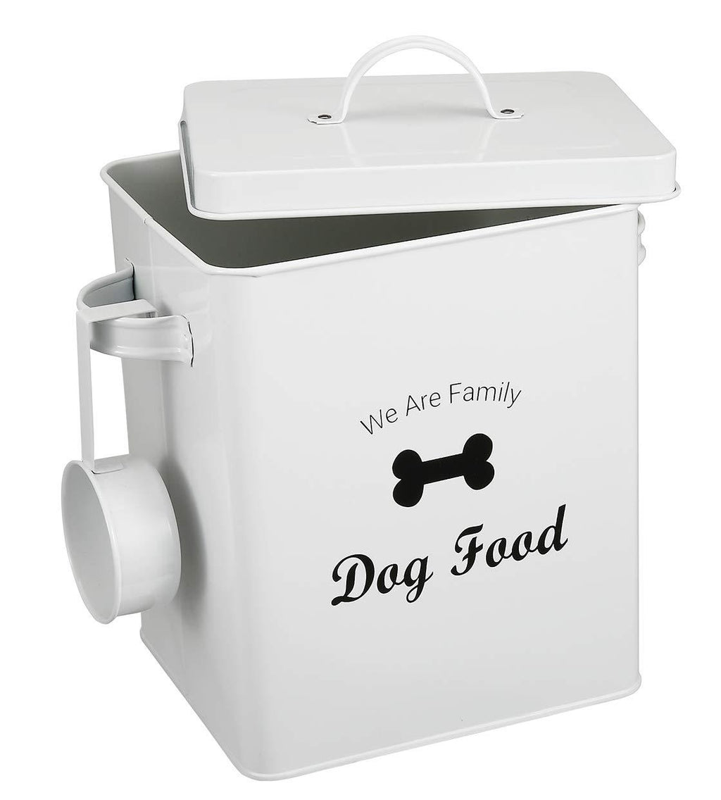 Pethiy Dog/Cat/Pet Treat and Food Storage Tin with Lid | 5lbs Capacity | Serving Scoop Included DOG FOOD White - PawsPlanet Australia