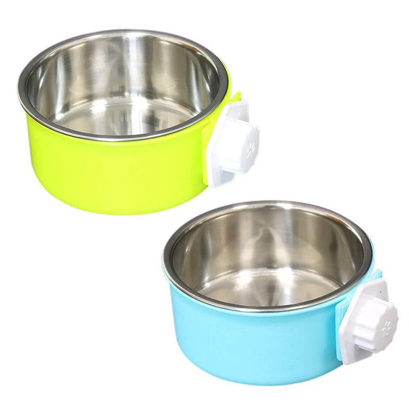 SLSON Pet Crate Bowls 2 Pack Dog Cage Hanging Bowl Removable Double Feeding Bowls for Pet Stainless Steel and Plastic Feeders for Dogs Cats Small Animals, Blue and Green - PawsPlanet Australia