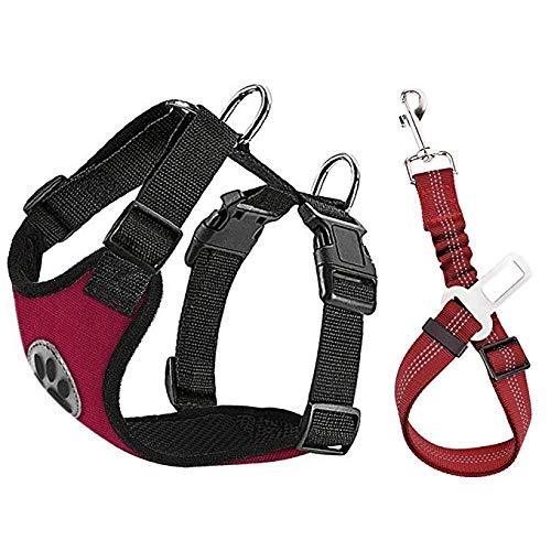 HomeChi dog adjustable car harness seat belt, Comfortable Vest Harness with Safety Seat Belt Adjustable Elastic Strap and Multi-function Breathable Fabric Vest in Vehicle for Dogs Medium Small Large M Red Canvas(harness&seatbelt) - PawsPlanet Australia
