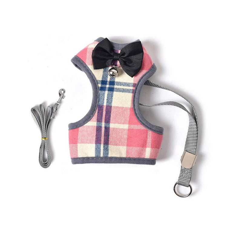 Yih Vane Pink Plaid Cat Harness with a 3.9ft Leash, Adjustable and Soft Mesh Lining Escape Proof Cat Vest and Lead Set - S - PawsPlanet Australia