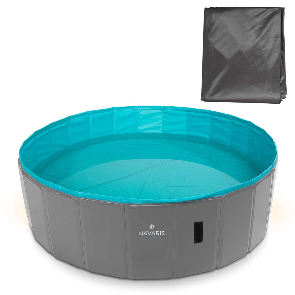 Navaris Dog Paddling Pool - Extra Large Foldable Plastic Bath Tub for Dogs with Sturdy Collapsible Design - Includes Cover - Size XL (160 x 30 cm) - PawsPlanet Australia