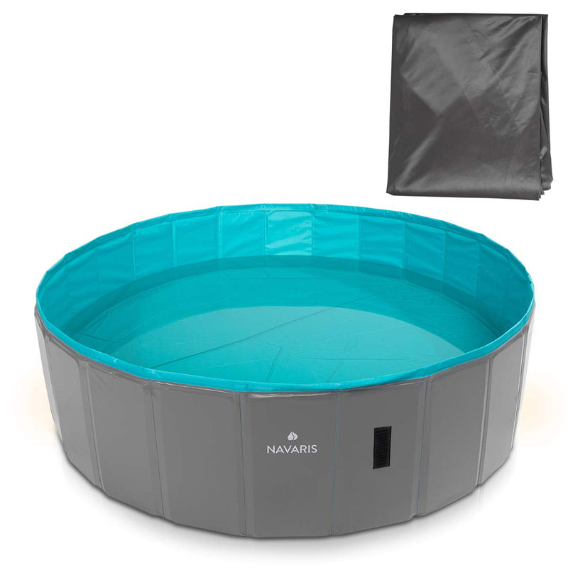 Navaris Dog Paddling Pool - Extra Large Foldable Plastic Bath Tub for Dogs with Sturdy Collapsible Design - Includes Cover - Size XL (160 x 30 cm) - PawsPlanet Australia