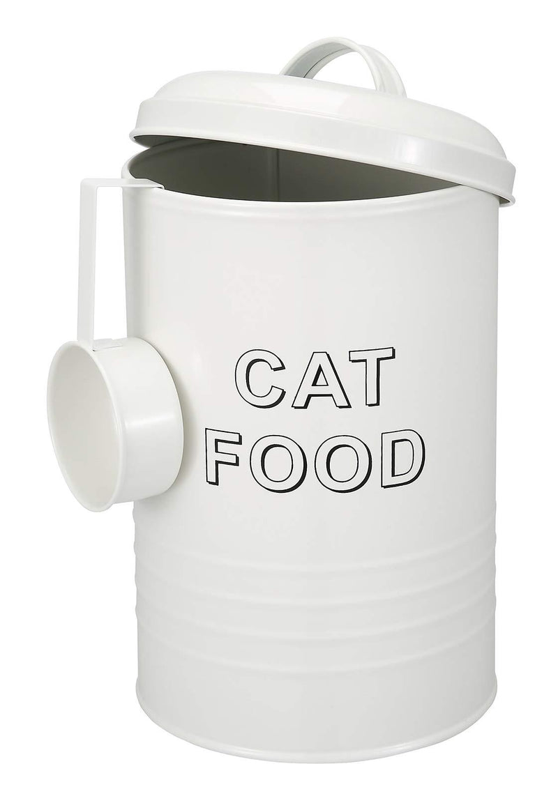 Morezi Circular design Dog Treat and Food Storage Tin with Lid and Serving Scoop Included - Coated Carbon Steel - Tight Fitting Lids - Storage Canister Tins - Cat Food White Cat Food (DIA:16xH:24cm) - PawsPlanet Australia