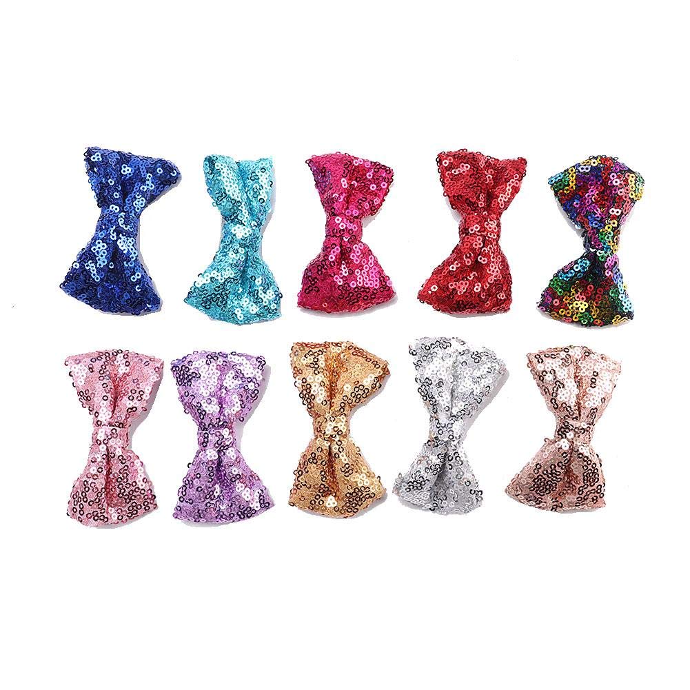 Pssopp 10pcs Pet Hair Clips Cute Bowknot Dog Cat Hairpins Shinny Sequins Hair Bows Pet Headwear Hair Accessories with Clips for Cats Small Medium Dogs - PawsPlanet Australia