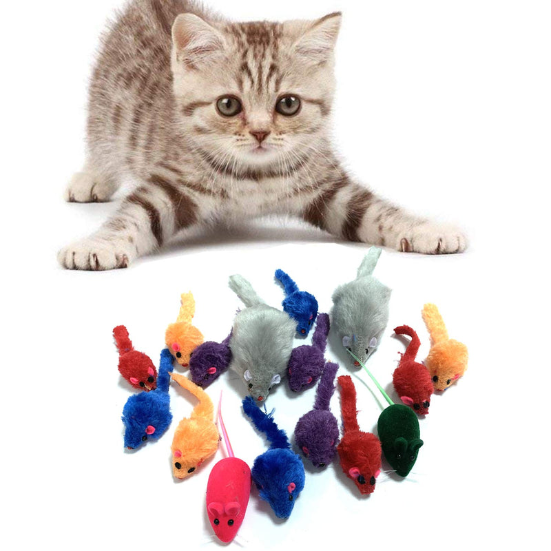 PietyPet Cat Mouse Toys Rattle Furry Cat Mice Pet Toys with Rattles for Pet Cat Kitten, 16pcs, Colorful Multi-colored mouse toys 16pcs - PawsPlanet Australia
