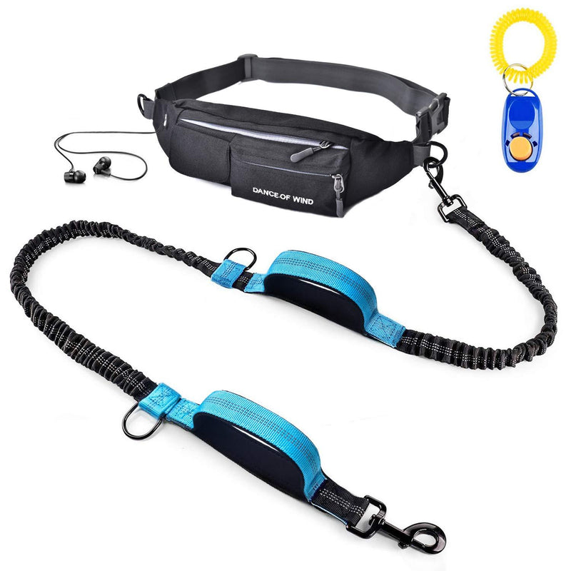 SZELAM Hand Free Dog Lead, Dog Running Leash with Waterproof Waist Belt Bag, Reflective Shock Absorbing Bungee with 2 Handles for Dog Walking Training (1 Extra Whistle Clicker) blue - PawsPlanet Australia