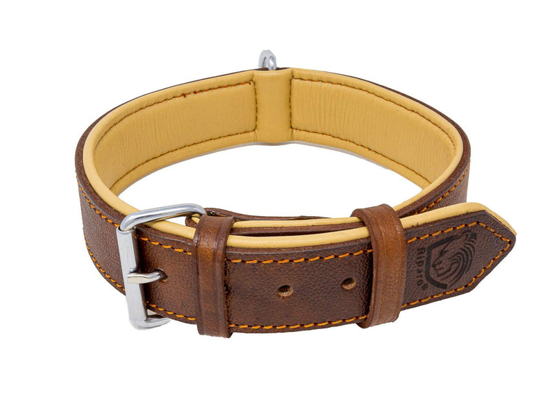 Riparo Genuine Leather Padded Dog Heavy Duty K-9 Adjustable Collar L: 3.8CM Wide for 45.7CM - 53.3CM Neck Brown - PawsPlanet Australia