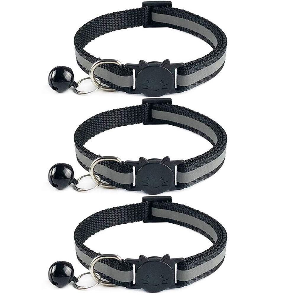 Tafeiya 3x Reflective Design Adjustable Cat Collars 20-32cm More Safety Quick Release Safety Buckle with Bell (Black) Black - PawsPlanet Australia