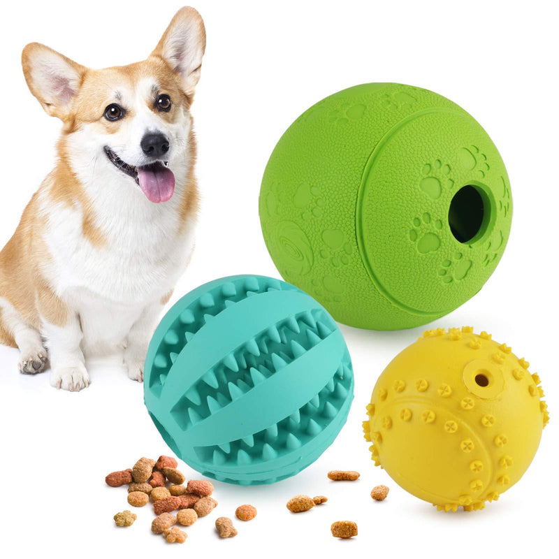 Idepet Dog Treat Ball Set of 3,Nontoxic Nature Rubber Fetch Food Squeaky Feeder Pet Toys for Small Medium Large Dogs Teeth Cleaning Chewing Training IQ Training - PawsPlanet Australia