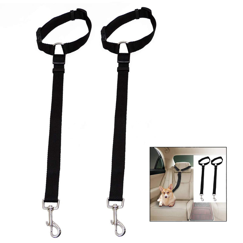 iPobie 2 Pcs Dog Seat Belt, Adjustable Dog Safety Harness Dog Safety Leash Leads for Travel or Daily Use (Black) - PawsPlanet Australia