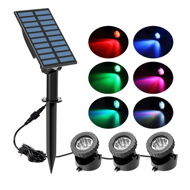 Solar Pond Lights, PHADAP Submersible Pond Light with 3 Lamps 18 LEDs Landscape Spotlight Underwater Lights IP68 Waterproof Amphibious Lighting Light for Garden,Outdoor(Long press 3S to turn on) - PawsPlanet Australia