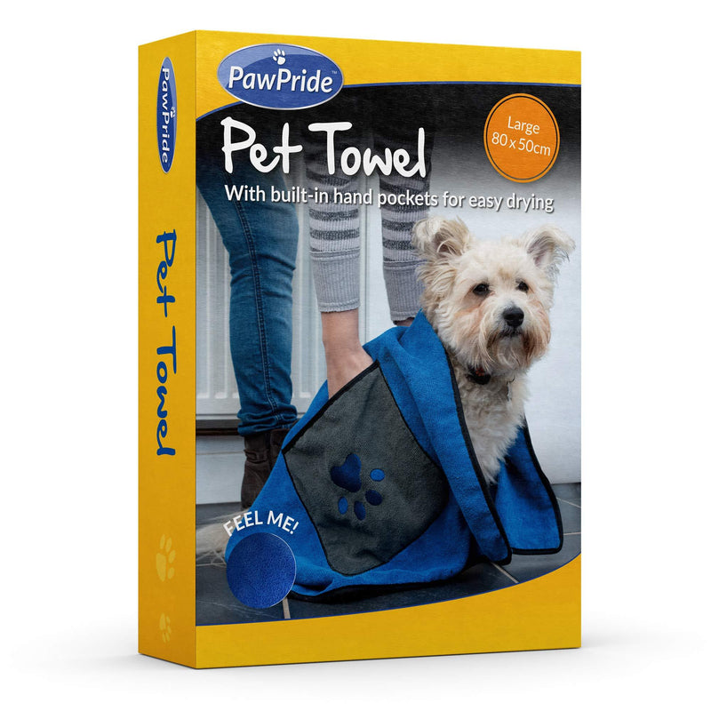 PawPride Pet Towel - Lightweight, Microfibre Cloth, Bath Time, Quick-Dry, Super Absorbent, Comfortable, Easy Clean, Machine Washable, Single-Pack Large Towel 85 x 50 cm - PawsPlanet Australia